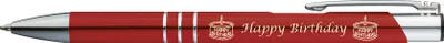 Produktbild von 5 Kugelschreiber mit Gravur "Happy Birthday" / aus Metall / Farbe: rot