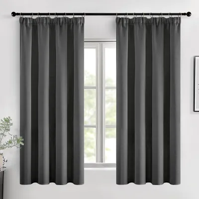 Produktbild von Verdunklungsvorhänge mit Kräuselband grau 2er Set 140x145 cm