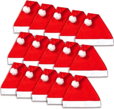Imagen del producto de Uniqoos® - Set de 15 gorros navideños: gorros rojos de Papá Noel, talla única (30x40 cm), fabricados en tela no tejida, lavables y desechables, para niños y adultos