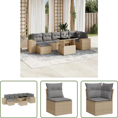 Produktbild von The Living Store 8-tlg. Garten-Sofagarnitur mit Kissen Beige Poly Rattan
