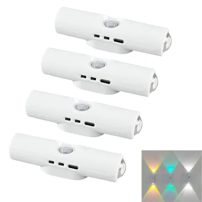 Produktbild von 4er-Set intelligente LED-Ambienteleuchten mit Bewegungssensor, kabellose LED-Wandleuchten mit Magnethalterung, wiederaufladbare