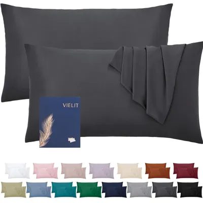 Immagine prodotto di Set di 2 federe per cuscini, 30x50 cm, in microfibra, colore antracite, ipoallergeniche