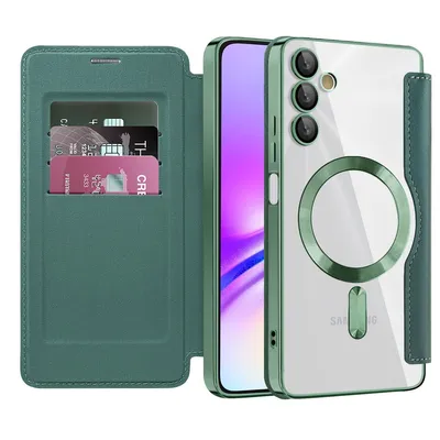 Immagine prodotto di Custodia per Samsung Galaxy A05S compatibile con MagSafe, custodia trasparente con portacarte, custodia in pelle con protezione della fotocamera verde