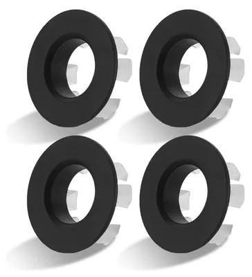 Produktbild von 4-teiliges Set aus mattschwarzen runden Überlaufringen für Waschbecken, Überlaufabdeckungen für Waschbecken, Ablaufring Ø 30 mm für Überlauflöcher von 22-24 mm, Überlaufstopfen, Ersatzring für Keramik-Waschbecken in Küche und Bad.