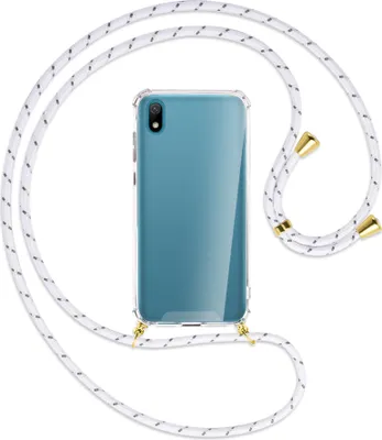 Produktbild von Handykette Backcover-Schutzhülle mit Band (Metall goldfarben) für Huawei Y5 2019 - weiß/grau