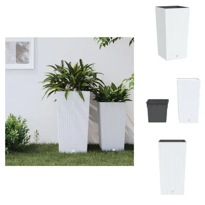Imagen del producto de vidaXL Maceta con inserto extraíble, color blanco, 21/49 litros, de polipropileno (imitación ratán) - Macetas y jardineras