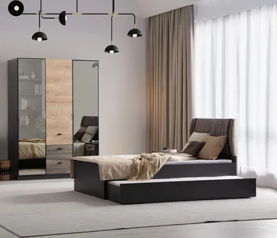 Produktbild von Stilvolle Braune Schlafzimmer Garnitur Edles Bett Kleiderschrank