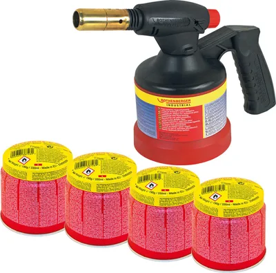 Produktbild von ROTHENBERGER Industrial RoFlame Premium Lötlampe mit Piezo-Zündung 1.800 °C inkl. 4x C200 Kartusche 330 ml mit ILL System - 1500004104