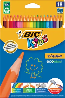 Image de Crayons de couleur BIC KIDS Evolution ecolutions, étui carton de 18 pièces