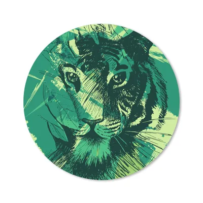 Obrázok produktu pre Podložka pod myš - Tiger - hlava - zelená - 50x50cm - Rohožka pod myš