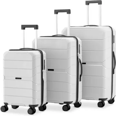 Produktbild von SKYCASES Urban Adventurer – 3 teiliges Hartschalenkoffer-Set aus Polypropylen – 360 Grad Rollen und Zahlenschloss - 44 L | 79 L | 110 L – Weiß
