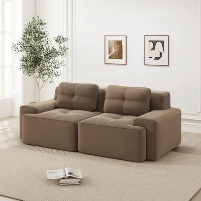 Produktbild von Boneless Modulsofa, Modernes Ecksofa Modulsofa mit Tiefem Sitz, Corduroy-Cloud-Sofa, Getuftetes Zweisitzer-sofa, Kleines Sofa, Stoffcouch, Braun