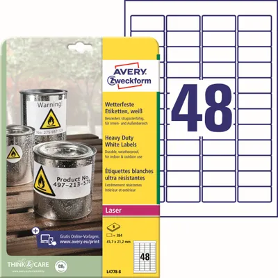 Immagine prodotto di 384 AVERY Zweckform wetterfeste Folienetiketten L4778-8 weiß
