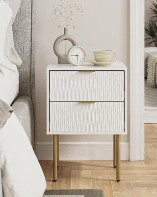 Productafbeelding van Nachtkastje, nachtkastje met 2 laden, modern nachtkastje van hout, kleine bijzettafel, nachtkastje voor slaapkamer