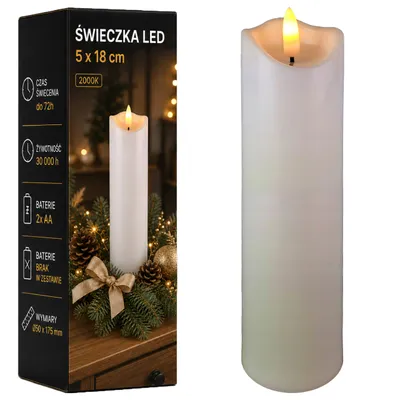 Produktbild von MasterLED LED Stumpenkerze 17,5 cm weiß, Flammeneffekt 2000 K, 2x AA, IP20