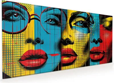 Produktbild von Küchenrückwand Spritzschutz Glas mit Motiv Pop Art Gesichter 40 x 40 cm