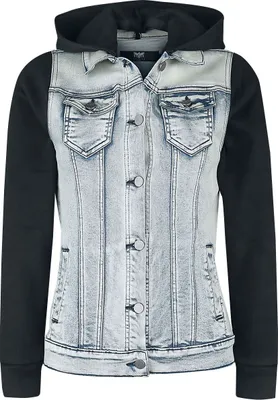 Produktbild von Black Premium by EMP Damen blau-schwarze Jeansjacke mit Sweat-Ärmeln XXL