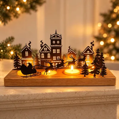 Adventskranz mit 4 Kerzenhaltern, Holz & Metall, 28,22 cm