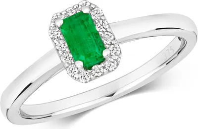 Produktbild von Edler 9 Karat (375) Weißgold Cluster Damen - Diamant Solitärring Brillant-Schliff 0.10 Karat HI - I1 mit Smaragd, 58 (18.5); TRS292059KWRSQ