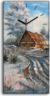 Produktbild von Küchenuhr Bürouhr Leinwand Uhr 30x60 Gemälde Winter Hütten Bäume Natur - schwarze Hände