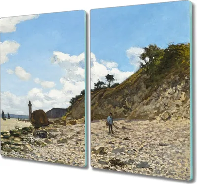 Produktbild von Coloray Herdabdeckplatte 2x30x52 cm Schneidebrett Kochplattenabdeckung Küchenbrett Hackbrett - Boote am Strand Monet
