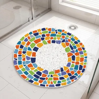 Produktbild von Runde Duschmatte rutschfest 60 cm PVC bunt mit weißer Fläche