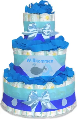 Produktbild von Windeltorte | Geschenk zur Geburt | Windelgeschenk für Jungen | Wal blau