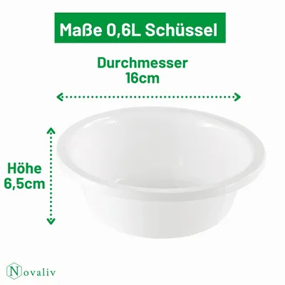 Produktbild von Novaliv 5x Spülschüssel Rund 0,6L, D16 cm, Weiß, BPA-frei & Spülmaschinenfest – Ideal für Küche und Camping, kleine Rundschüssel, Plastikschüssel klein, Waschschüssel klein, Plastic bowl