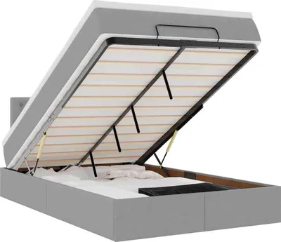 Productafbeelding van vidaXL Ottomanbed met matras en LED-verlichting, lichtgrijs, 120x200 cm, gestoffeerd