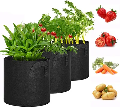 Produktbild von 3 Stück Pflanztasche Kartoffel Tomaten Pflanzsack Dauerhaft Pflanzbeutel mit Tragegriffen Gemüse Blumen Obst Pflanzkasten, Ø25xH22cm