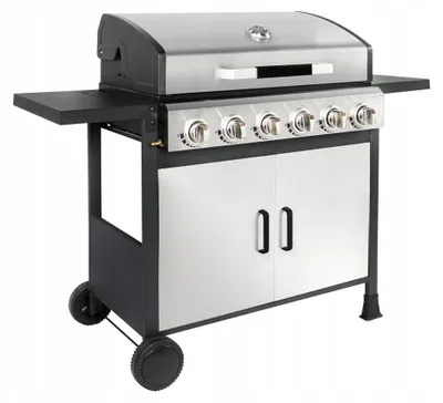 Produktbild von Gasgrillwagen 6 Brenner 18 kW, Gusseisenrost, Deckelthermometer, 134 cm
