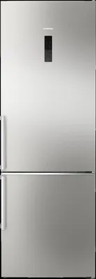 A silver refrigerator with a black control panel on the top door.