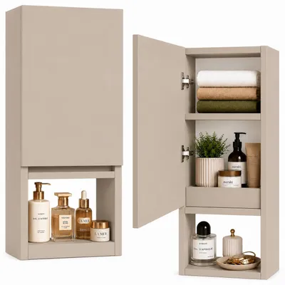 Produktbild von Hängeschrank Ariza, Midischrank, Badmöbel mit 3 Regalböden Gäste WC & Bad für Kosmetik, Hängend, Soft-Close, Links rechts, 75 x 28 x 25, Kaschmir