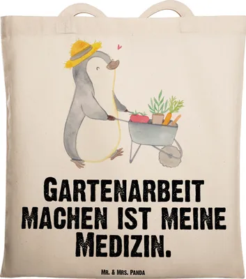 Produktbild von Mr. & Mrs. Panda Einkaufstasche Pinguin Gartenarbeit - Transparent - Geschenk, Gartenpflege, Urban Gardening, Jutebeutel, Shopping Tasche, Beutel, Gärtnern, totebag