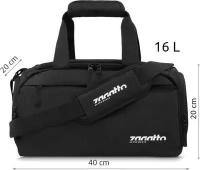 Produktbild von Zagatto ZG782 Flugtasche Schwarz kleine kompakte Sporttasche Reisetasche 20x40x20 16L schwarz Reisetasche RYANAIR und mehr Handgepäck Handtasche Sporttaschen Mehrzwecktasche Fitnesstasche Wochenendtasche Umhängetasche