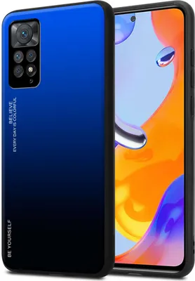 Produktbild von Cadorabo Hülle für Xiaomi RedMi NOTE 11 PRO 4G / 5G in BLAU - SCHWARZ Zweifarbige Schutzhülle aus Tempered Glas und TPU Silikon Back Case Cover Etui Handy Hülle