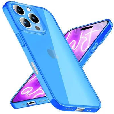 Produktbild von NALIA Neon Silikonhülle für iPhone 16 Pro – Knallige Signal-Farbe & Linsenschutz – VIBE (Transparentes Case) – Marke aus Berlin – Blau