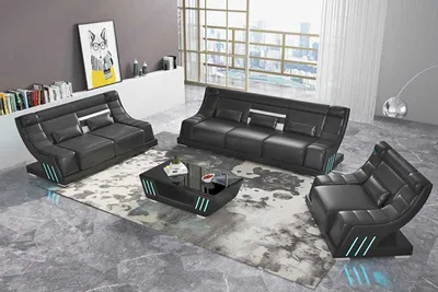 Produktbild von Sofagarnitur Schwarz Kunstleder Sofa 321 JVmoebel