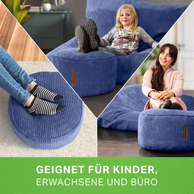 Produktbild von Green Bean® Indoor Sitzhocker Pouf 45x25cm EPS-Perlen Füllung & Cordstoff Kuschelig Weich Waschbar - Drinnen Bodenkissen Liegekissen Sitzkissen Sitzhocker Sessel Kinder Erwachsene Stoff Dunkelblau