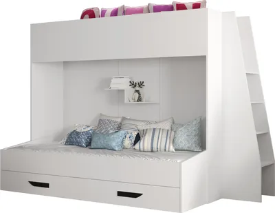 Produktbild von Minio, Etagenbett "PARTY 17", Kinderbett, Schwarze Griffe aus MDF,  Weiße Farbe