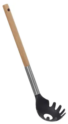 Produktbild von 32 cm Nudellöffel mit Buchenholzgriff, Nylonspitze und integrierter Siebfunktion