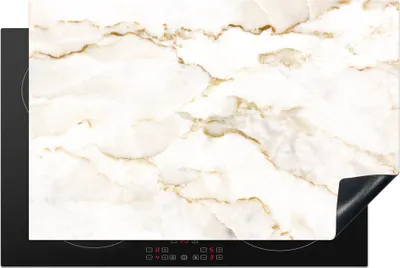 Produktbild von KitchenYeah© Herdabdeckplatte Marmor - Limette - Gold - Luxus - Marmoroptik - Weiß , 80x52cm, Küche Deko, Glaskeramikkochfeld Herdabdeckung, Abdeckplatte fùr Kochfeld