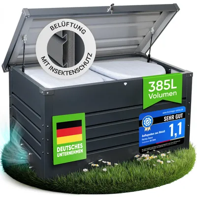 Produktbild von Hortus Home Auflagenbox [Wasserdicht] 385L Metall Gartenbox Kissenbox Outdoor Belüftet