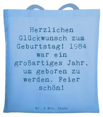 Produktbild von Mr. & Mrs. Panda Schultasche Spruch 1984 Geburtstag - Sky Blue - Geschenk, Tasche, Jutebeutel, Geburtstagsfeier, unvergesslicher, Alter, Erinnerungen, Happy Birthday