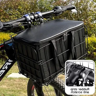 Faltbare Fahrradtasche mit schwarzem Nylonfutter, Stahl-Vorbaukorb für Haustiere, Einkaufen und Camping, ideal für den