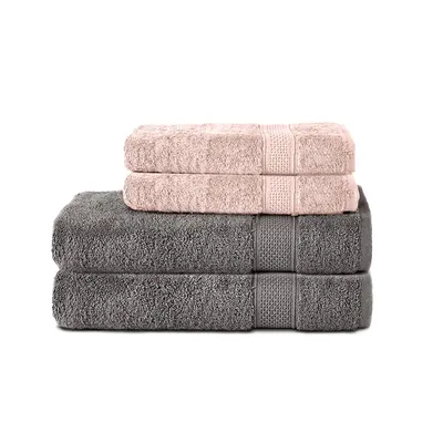 Produktbild von Komfortec 4er Handtuchset aus 100% Baumwolle, 2 Handtücher 50x100 cm und 2 Badetücher 70x140 cm Set, Frottee, Weich, Anthrazit Grau/Rosa