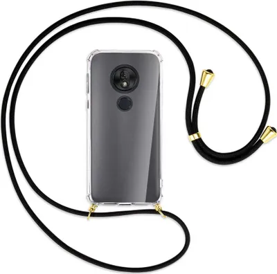 Produktbild von Handykette Backcover-Schutzhülle mit Band (Metall goldfarben) für Motorola Moto G7 Play - schwarz
