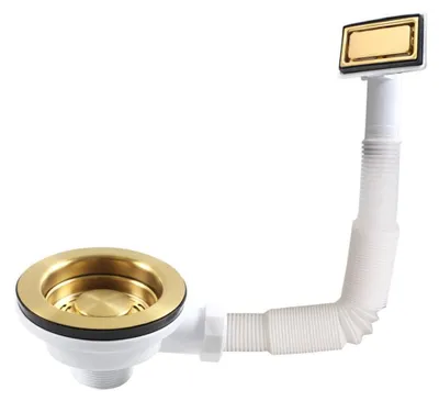 Abflussgarnitur für Spüle, Goldfilter, Überlauf, rechteckig, 114x74 mm