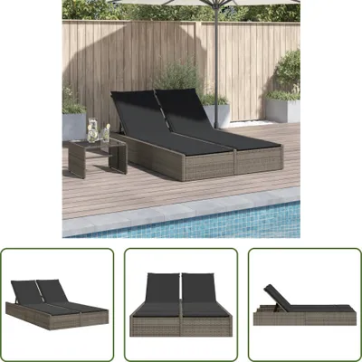 Image de The Living Store Bain de soleil double avec coussins Gris Poly Rattan