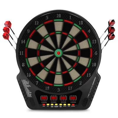 A digital dartboard with darts inserted.